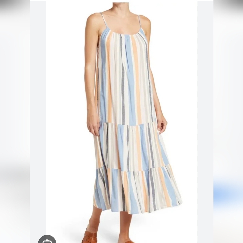 StitchDrop Womens Cotton Tiered Striped Dress Size Small